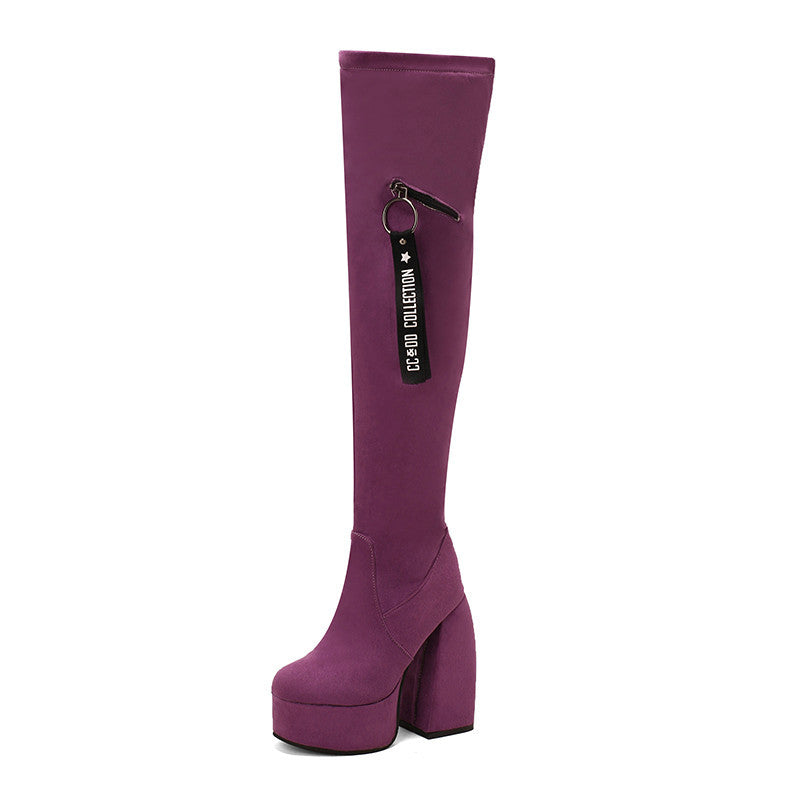 Overknee-Stiefel mit Chunky-Heel und Reissverschluss