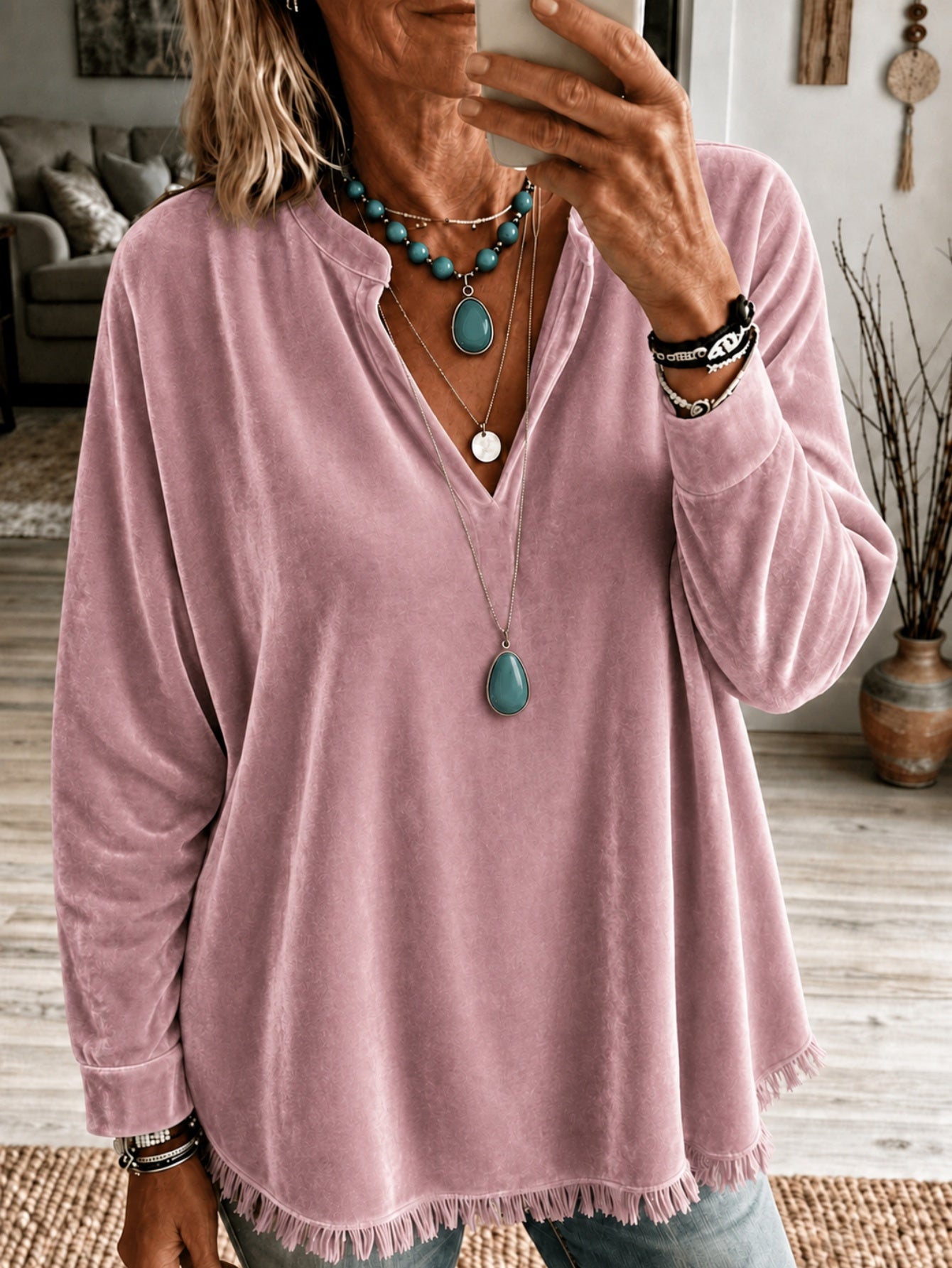 Samt-Langarmshirt für Damen