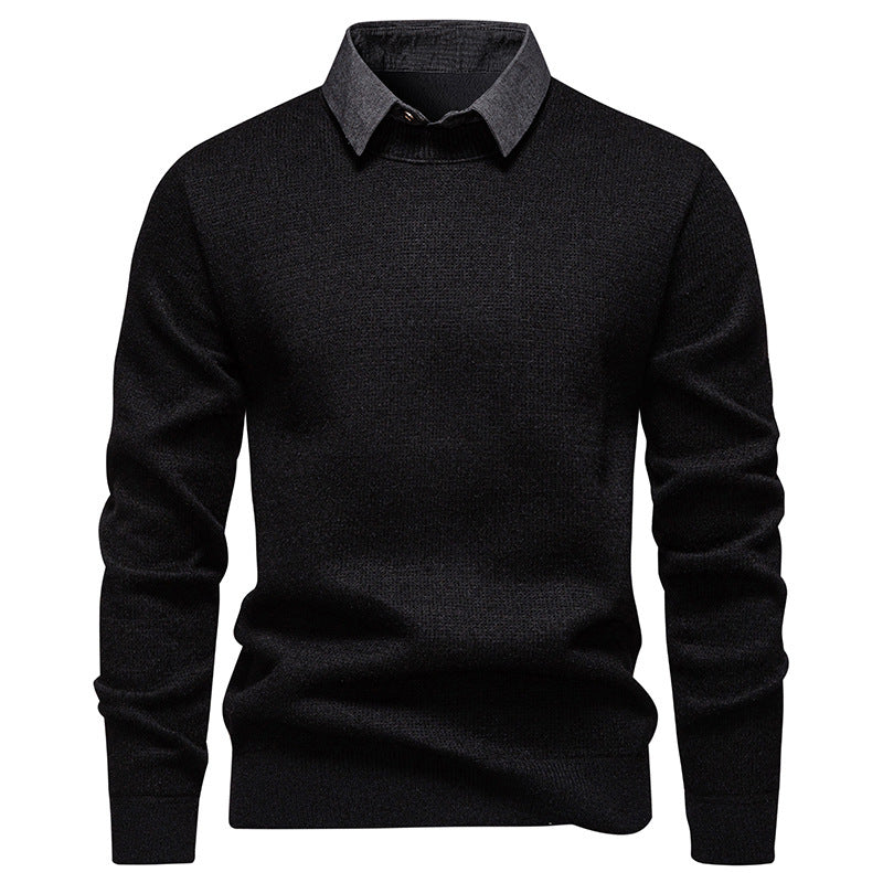 Herren 2-in-1 Strickpullover mit Hemdkragen