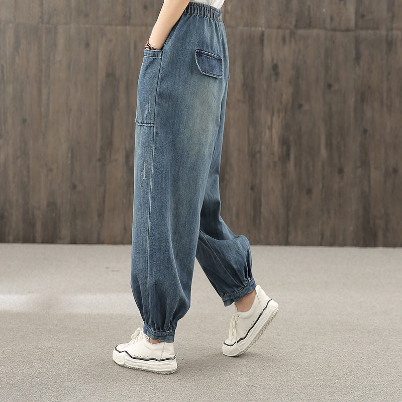 Loose Fit Cropped Jeans im Korean Style