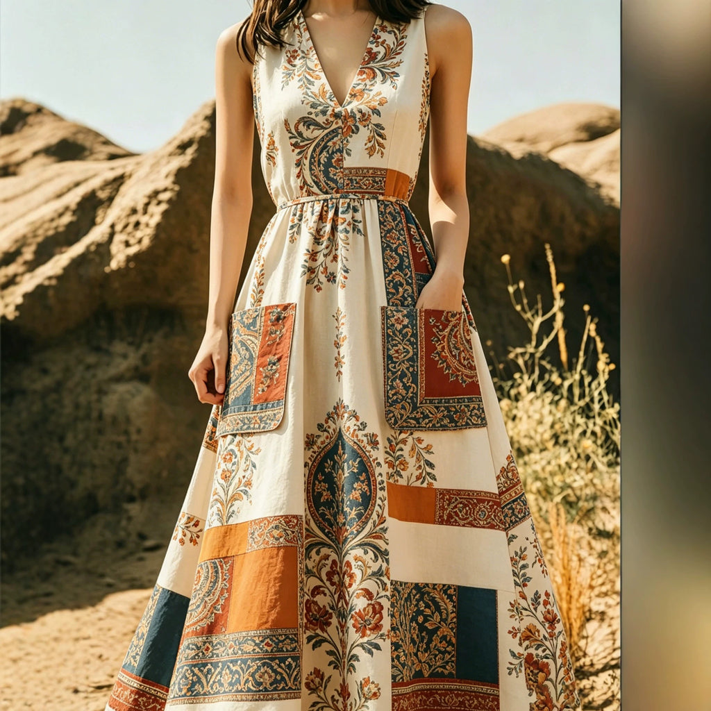 Figurbetontes A-Linien Maxikleid mit V-Ausschnitt