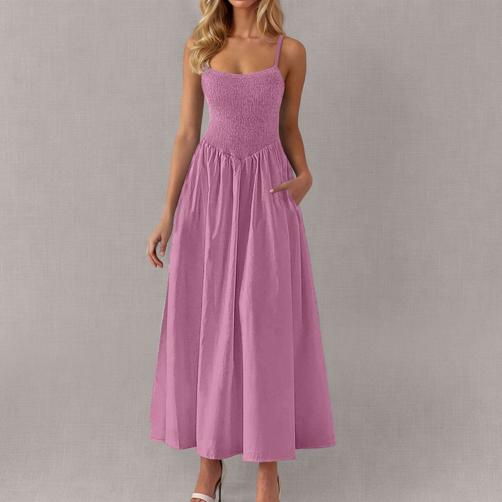 Verstellbares Rüschen-Trägerkleid mit Taschen