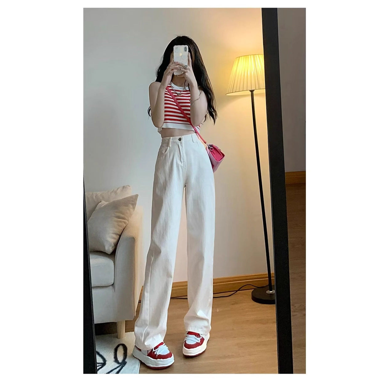 Retro Blue High Waist Straight Leg Jeans