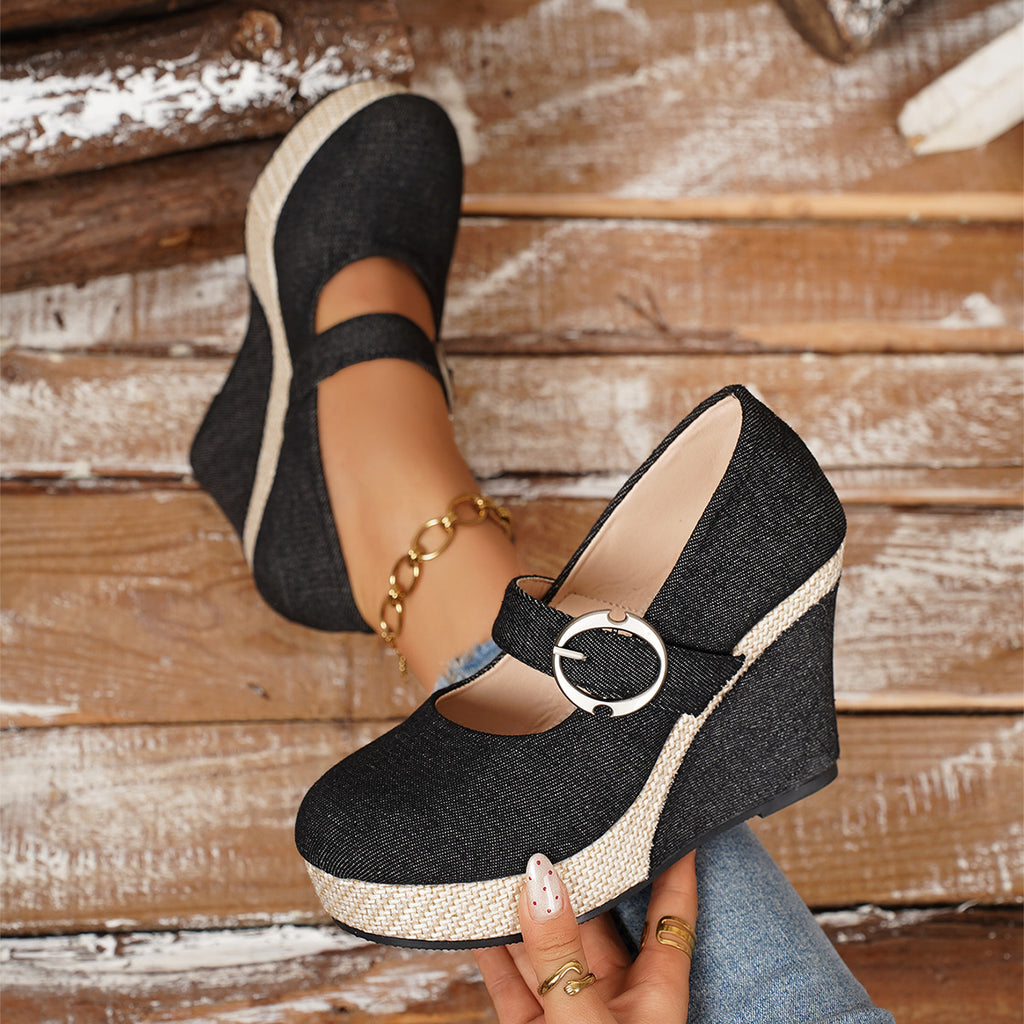Damen Plateau-Pumps mit Keilabsatz