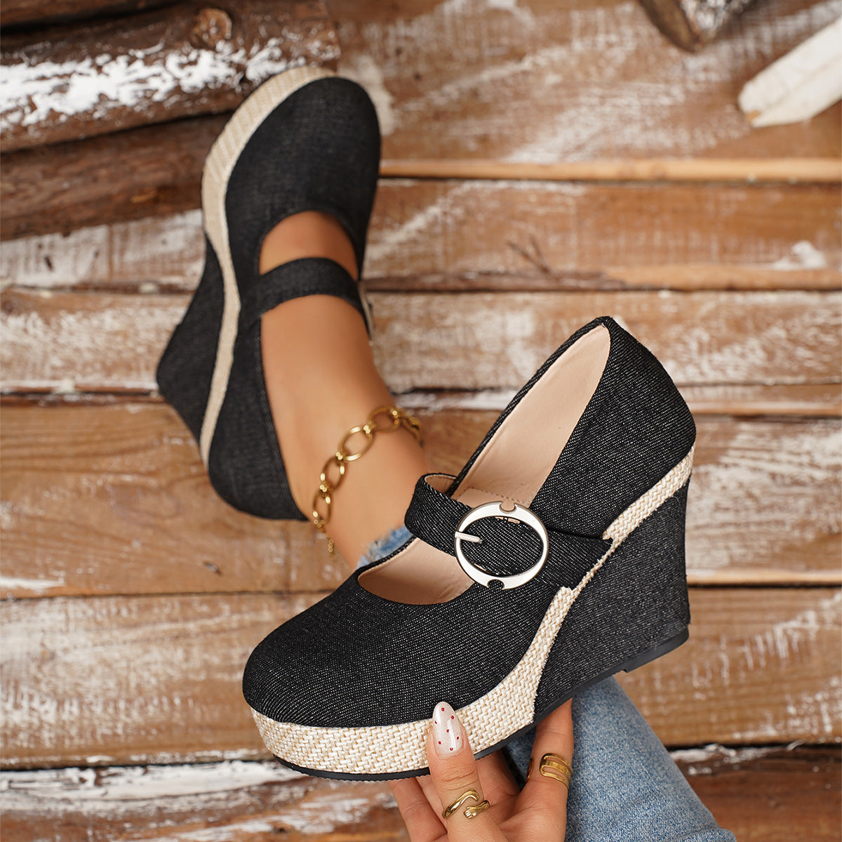 Damen Plateau-Pumps mit Keilabsatz