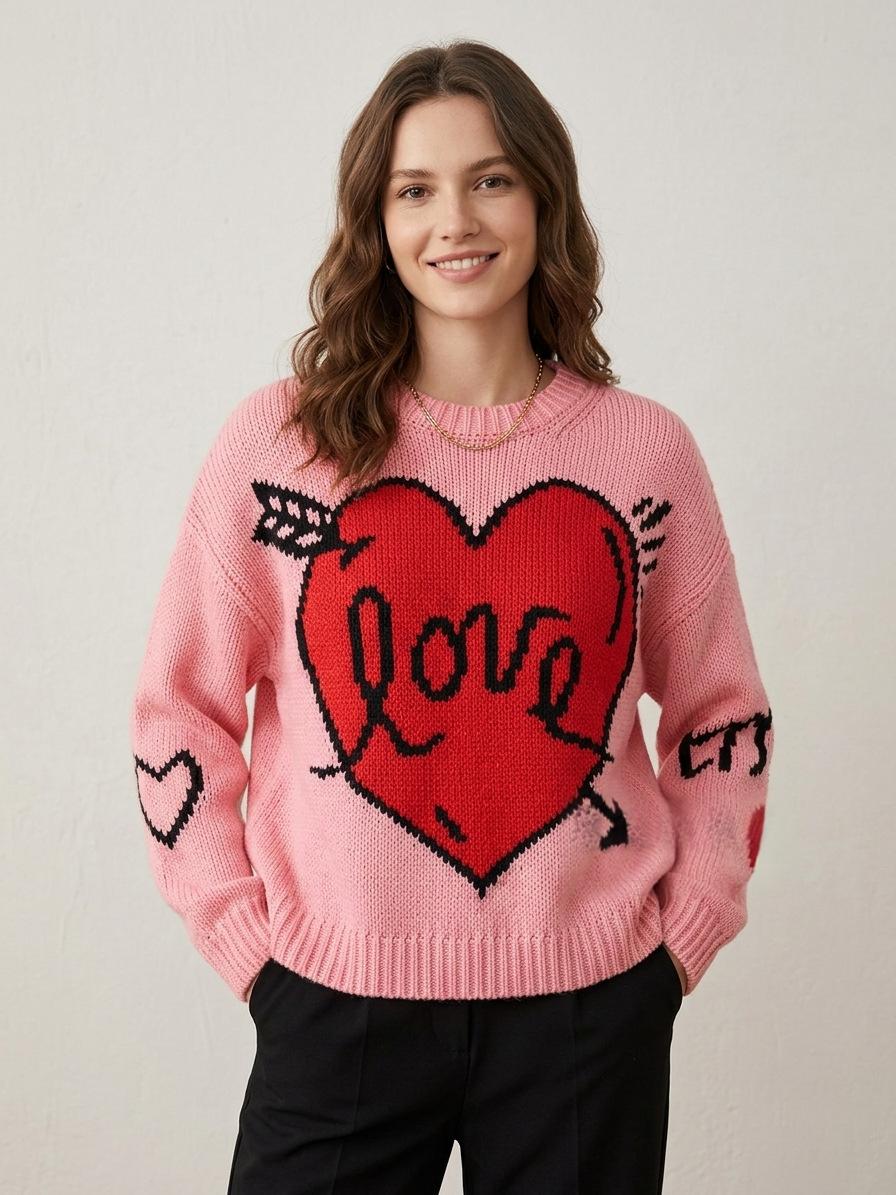 Herzgemusterter Strickpullover für Damen – Bild 1 | LuxeStyle