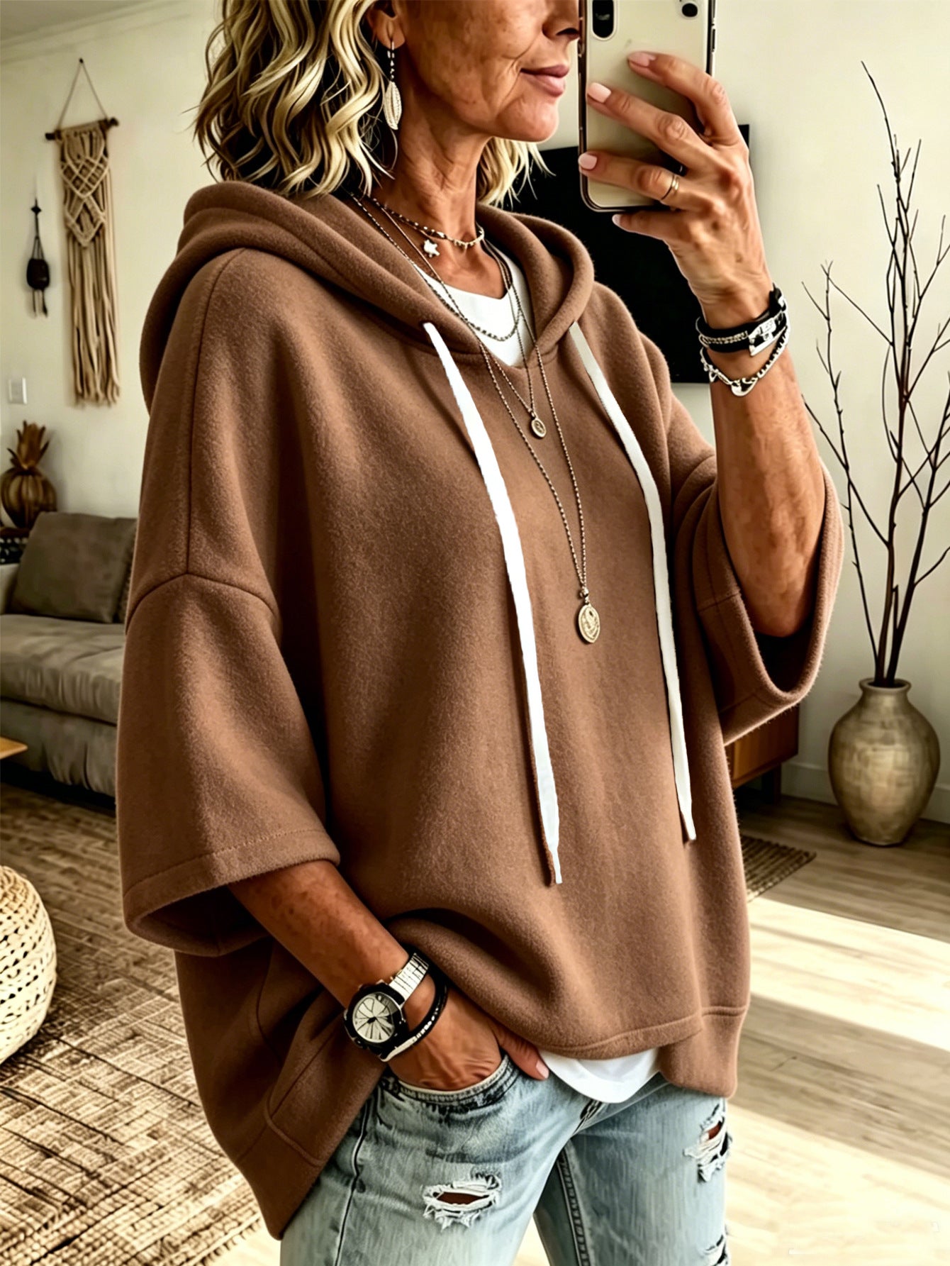 Kapuzenpullover mit 3/4-Ärmeln