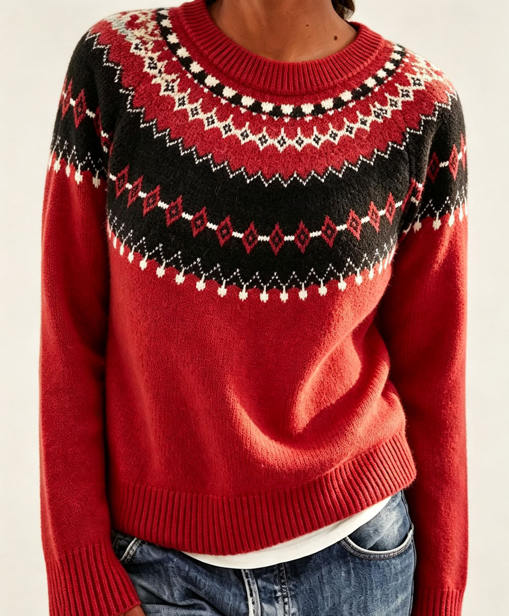 Rundhals-Pullover mit Farbblock-Design