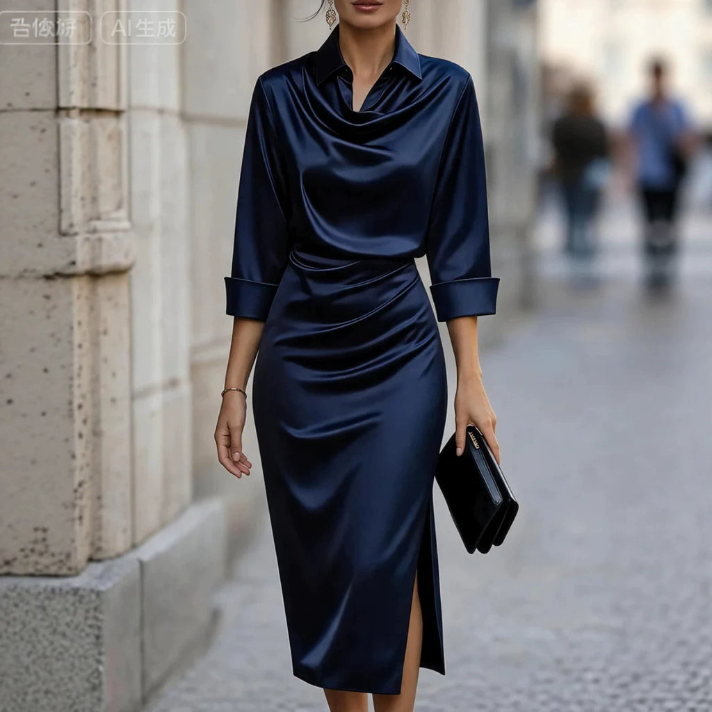 Satin-Swingkleid mit langen Ärmeln – Bild 7 | LuxeStyle