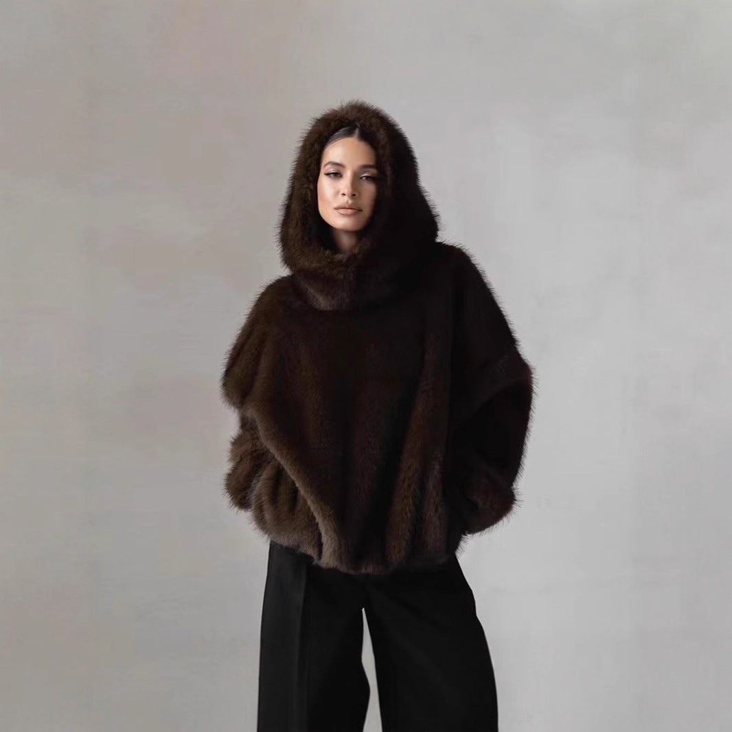 Damen Hoodie aus Nerzimitat-Fell