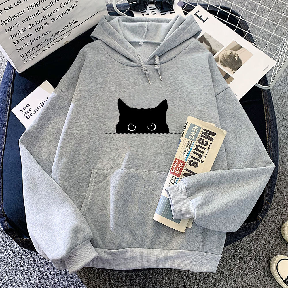 Geometrisches Katzenmuster Hoodie Damen
