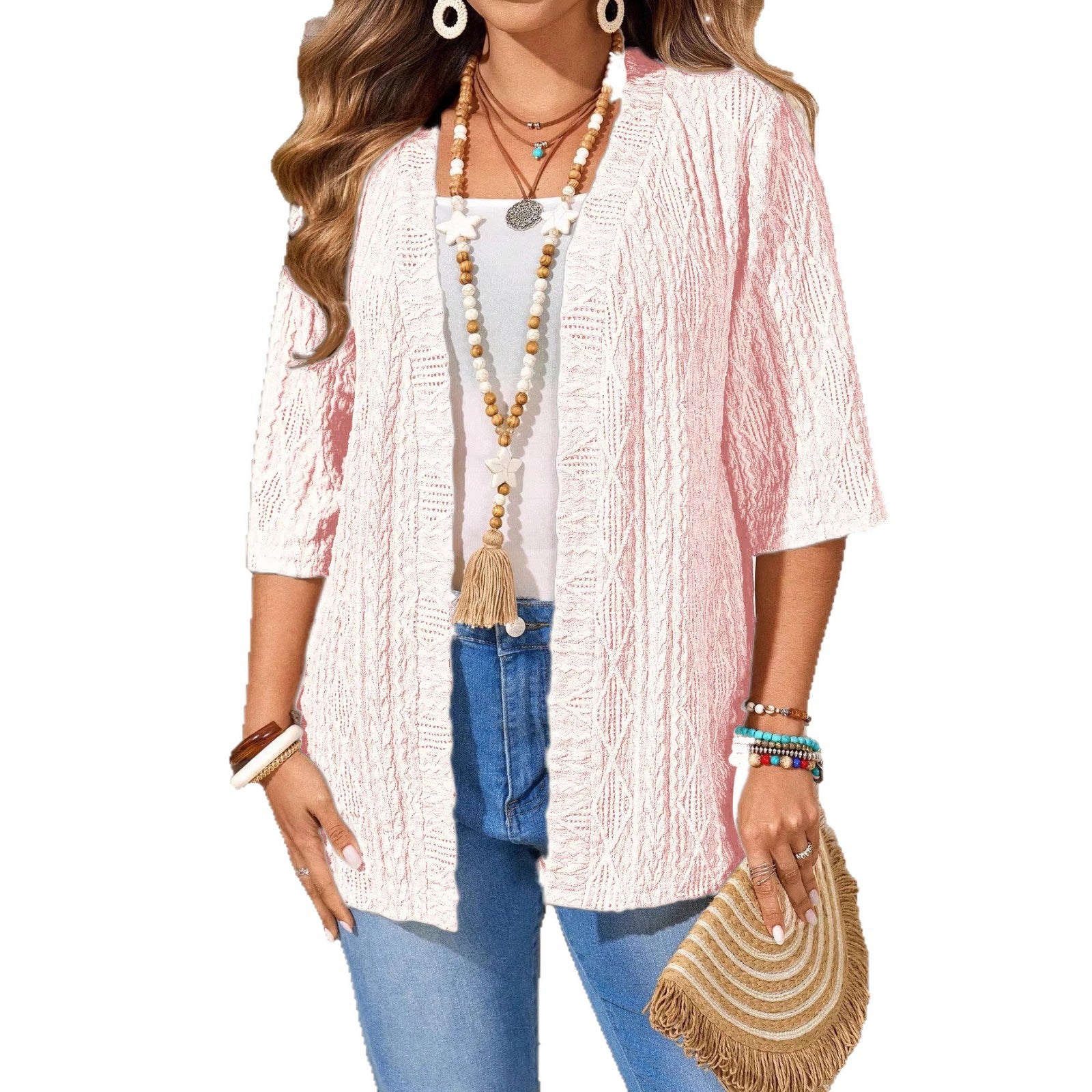 Cardigan mit Lochmuster und Rüschen