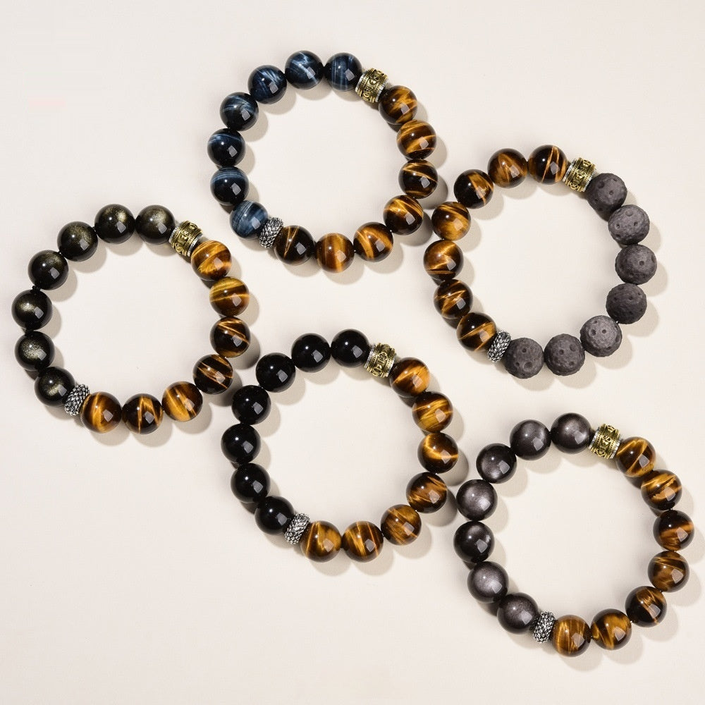 Naturstein-Armband «Obsidienne» – Tigerauge & Obsidian