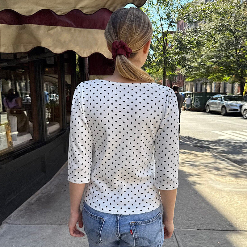 Damen Polka-Dot-Oberteil mit Dreiviertelarm