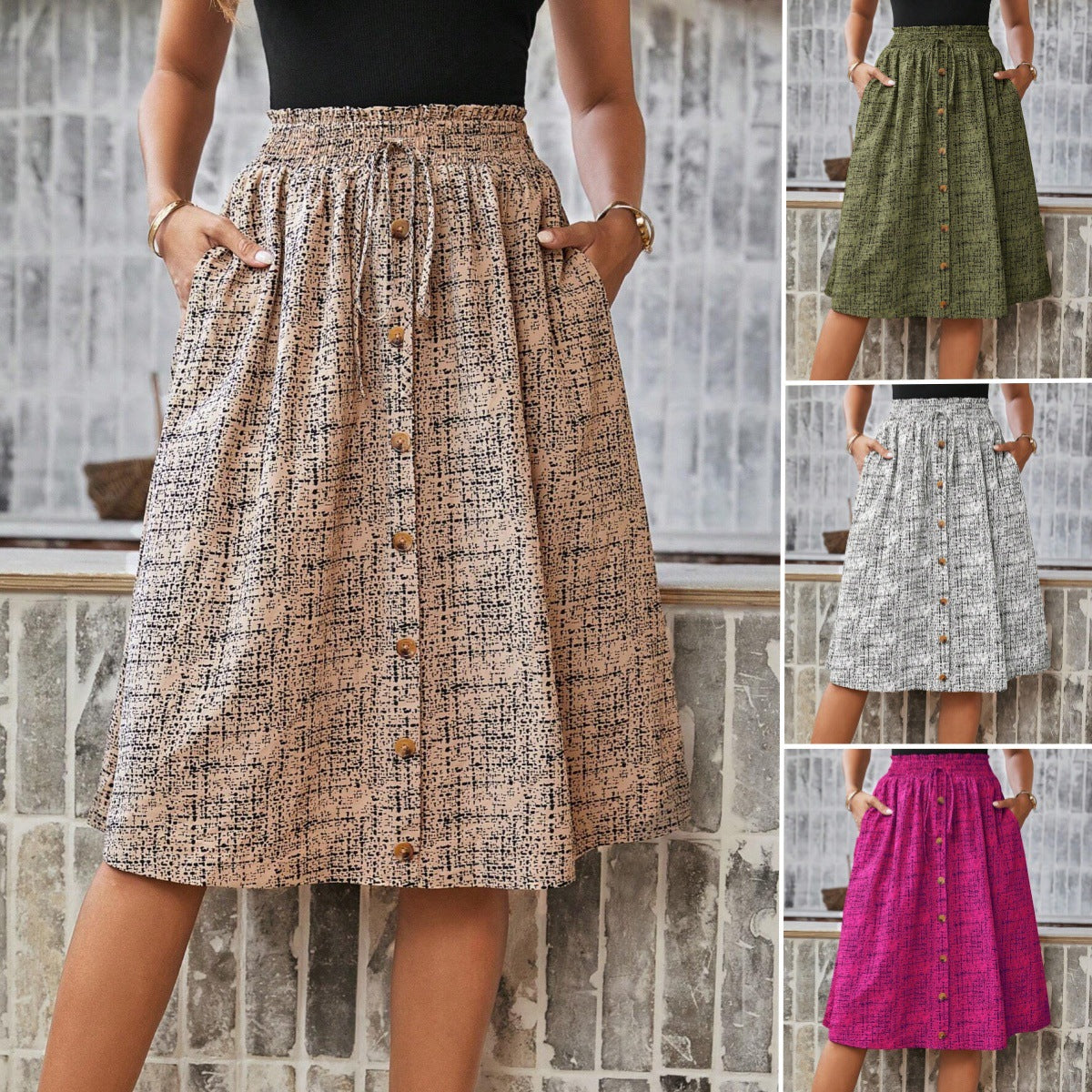 Midi-Rock mit Print und Knopfleiste