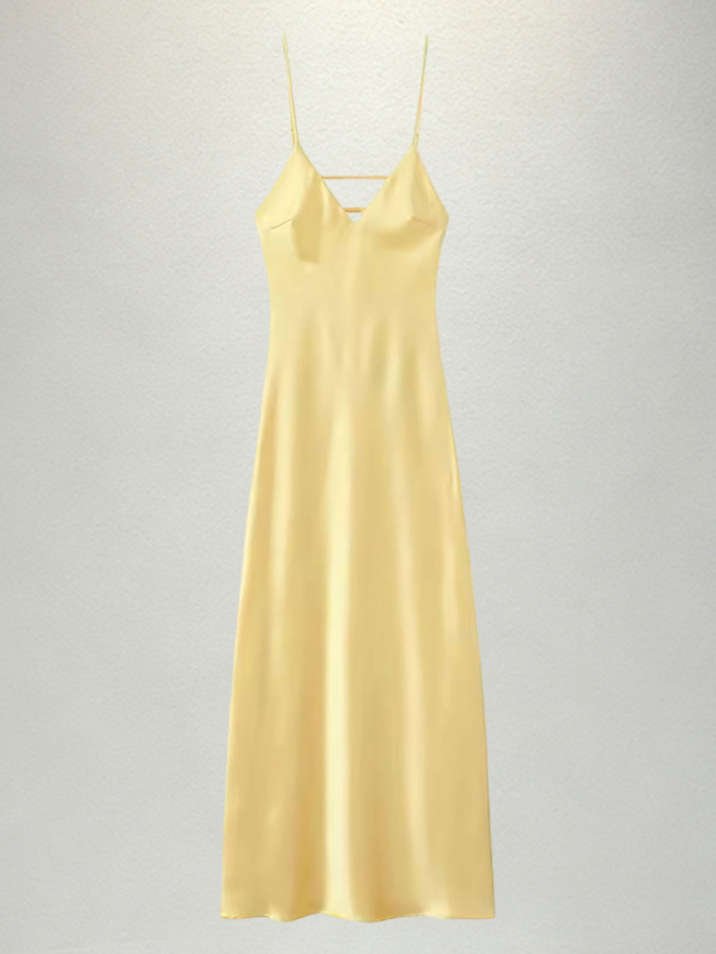 Satin Spaghetti-Träger Maxi-Kleid mit V-Ausschnitt