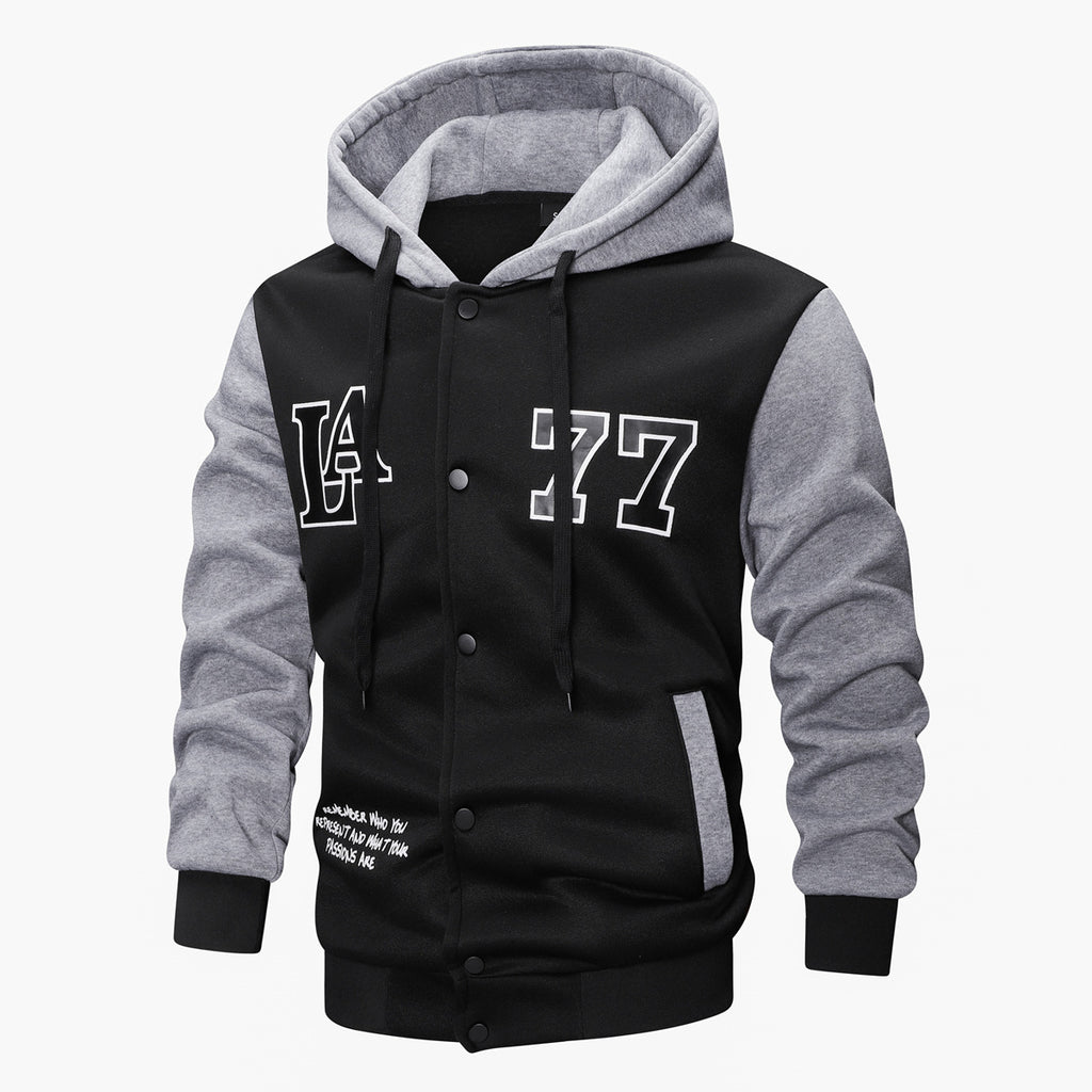 Herren Strick-Kapuzenjacke mit Stickerei und Print