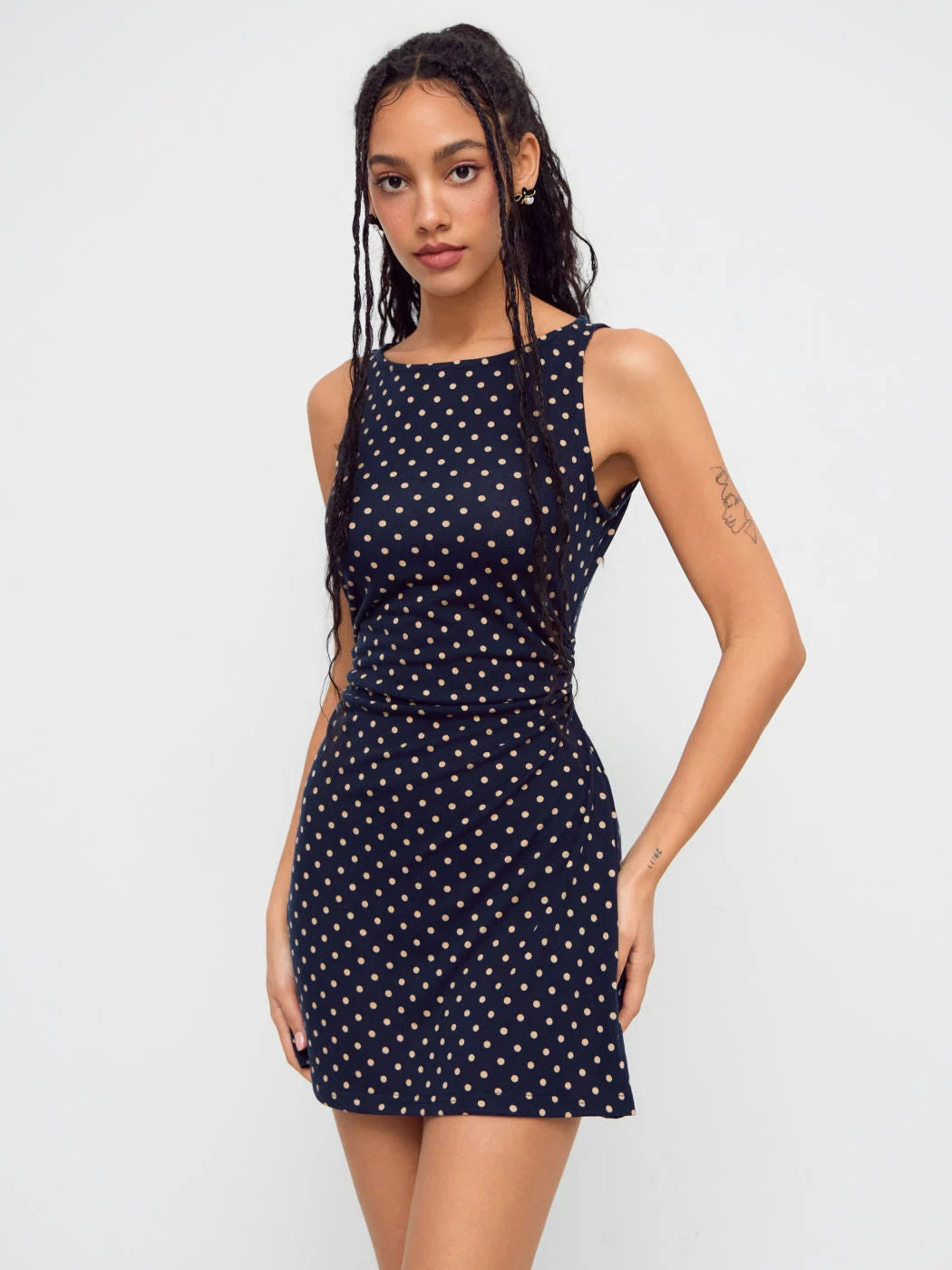 Vintage Polka-Dot Oberteil ohne Ärmel Slim Fit A-Linie Mini-Kleid