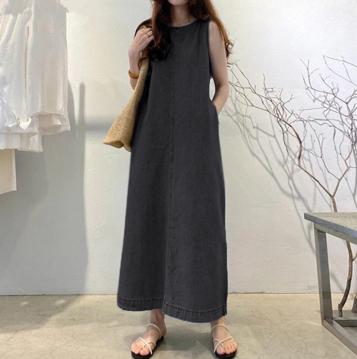 Elegantes ärmelloses Maxikleid mit Rundhals und Taschen – Bild 6 | LuxeStyle