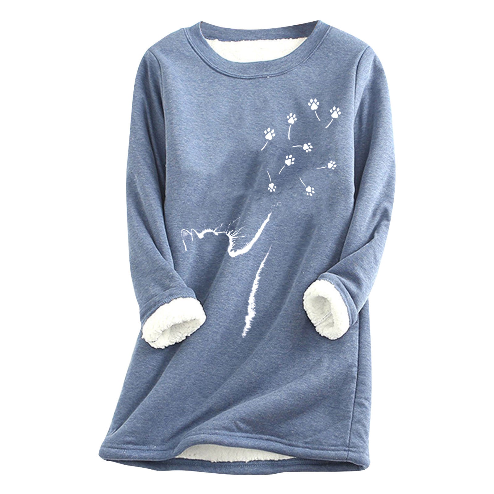 Damen Cat-Paw Print Flauschiges Sweatshirt