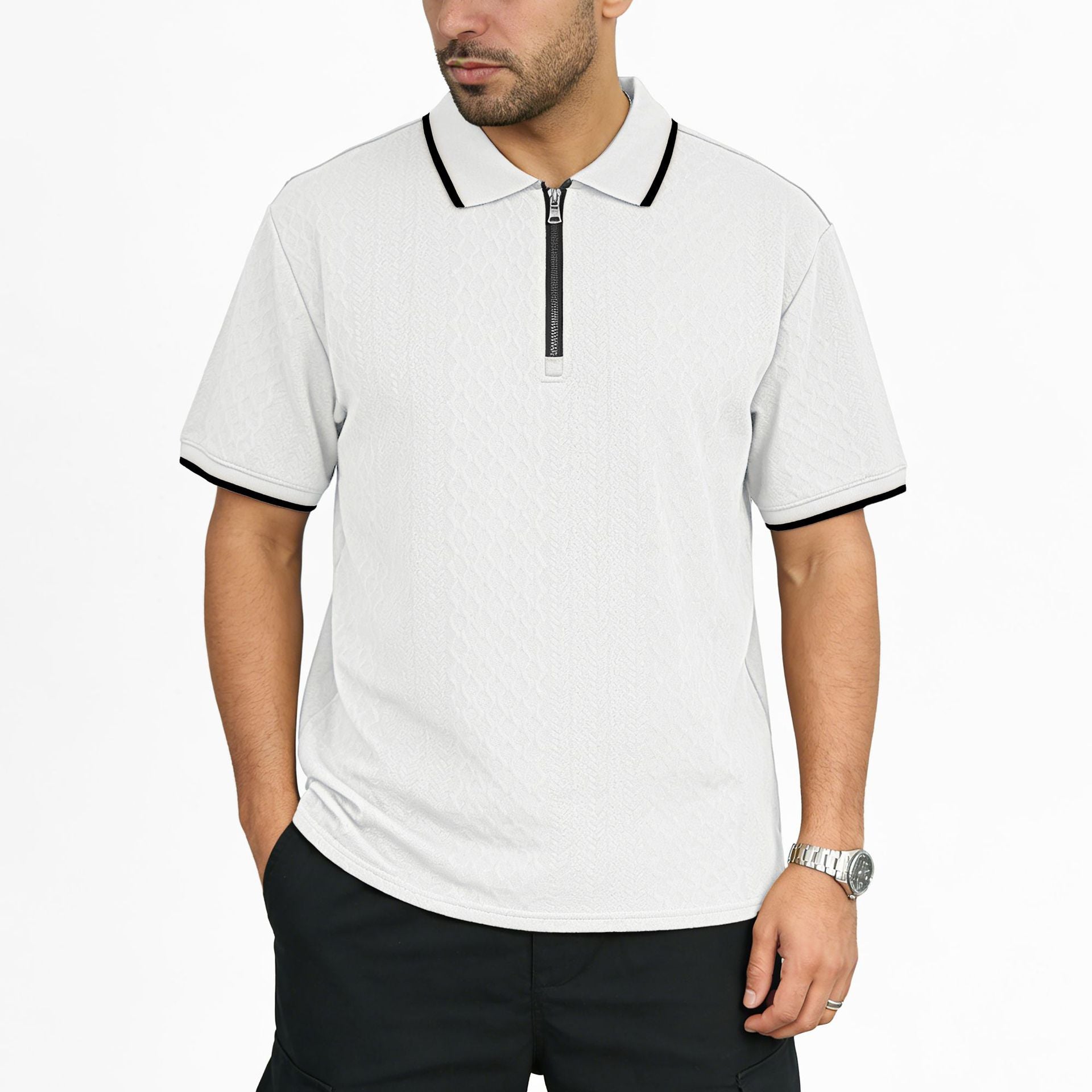 Herren Jacquard Polo-Shirt mit Reissverschluss
