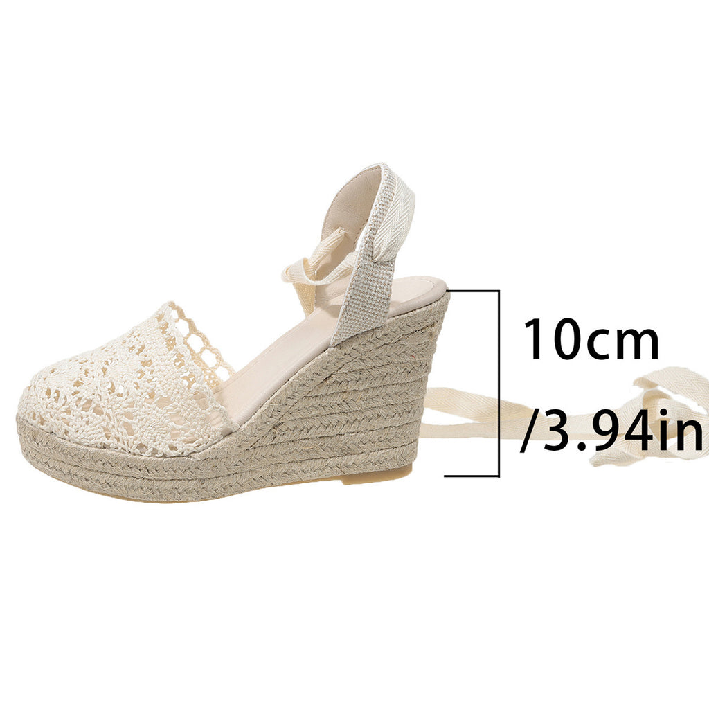 Keilsandalen aus Strohgeflecht mit Schnürung – Bild 12 | LuxeStyle