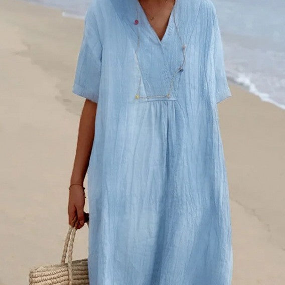 Figurbetontes Freizeitkleid aus Baumwoll-Leinen