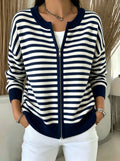 Gestreifte Strickjacke mit Reissverschluss