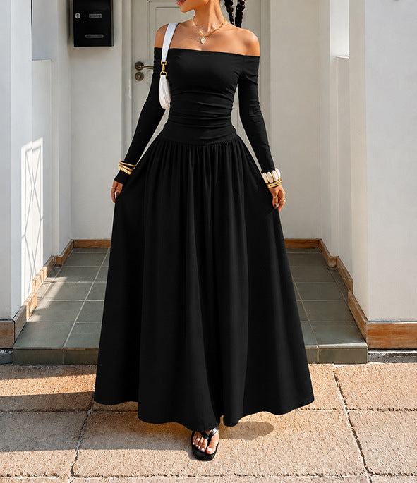 Off-Shoulder Polka-Dot Maxikleid