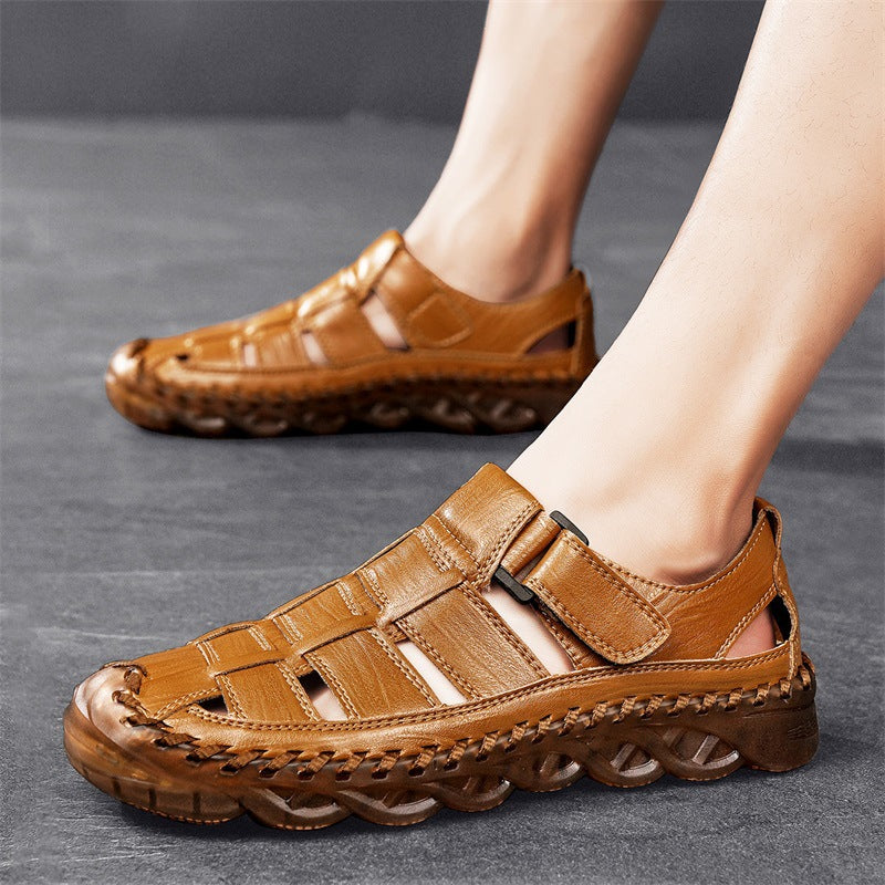 Herren-Strandsandalen aus Leder mit Zehenschutz