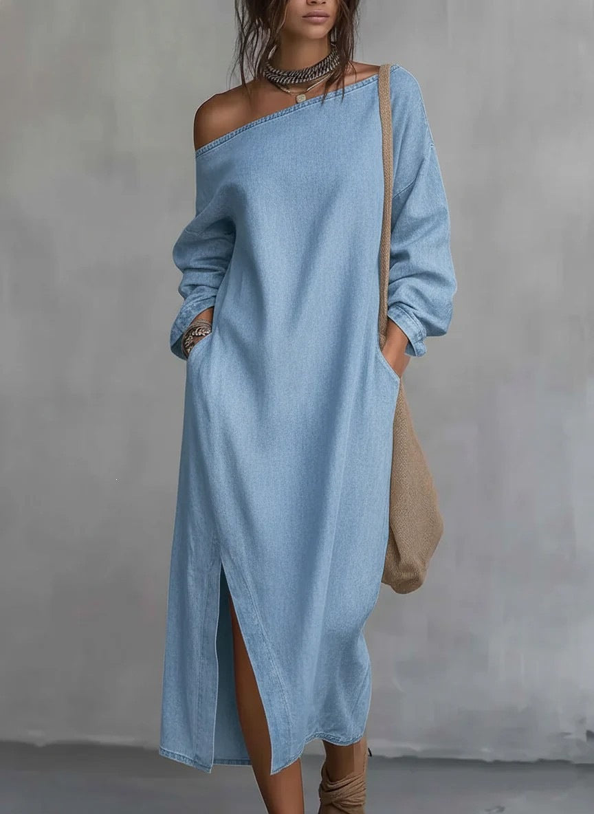 Off-Shoulder Denimkleid