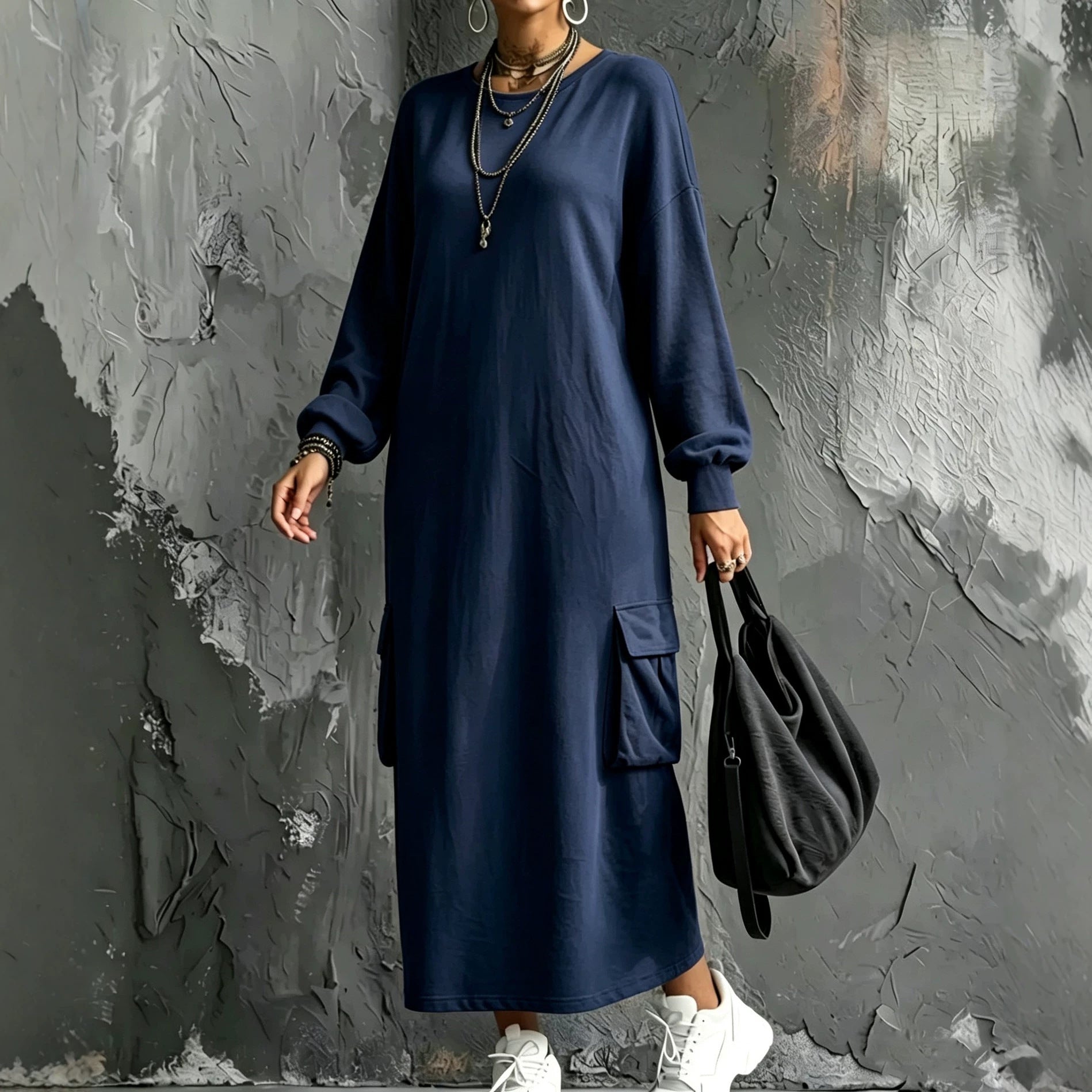 Lässiges Hoodie-Kleid mit langen Ärmeln