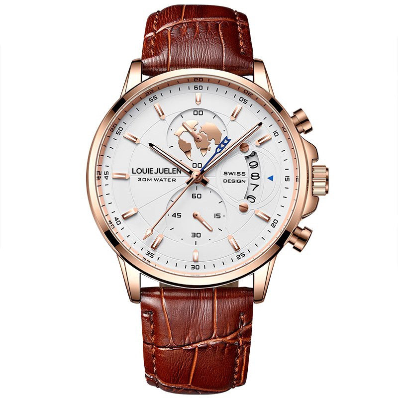 Business Herrenuhr mit Leuchtzeigern und Lederarmband