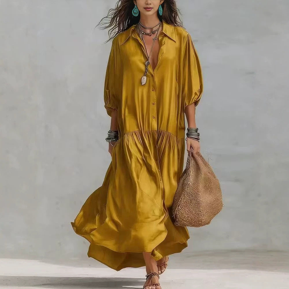 Elegantes A-Linien Maxikleid mit Puffärmeln – Bild 3 | LuxeStyle