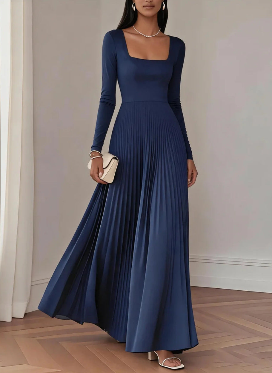 Midi-Kleid mit eckigem Ausschnitt und langen Ärmeln