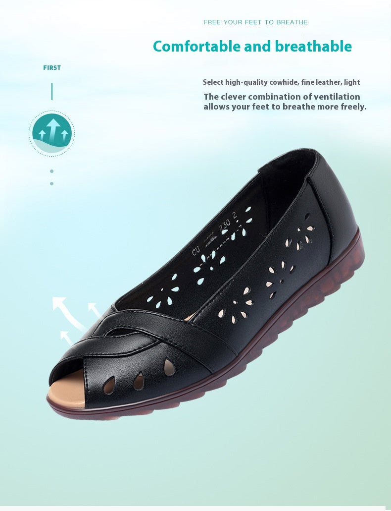 Peep Toe Sandalen flach, weiche Ledersohle – Bild 3 | LuxeStyle