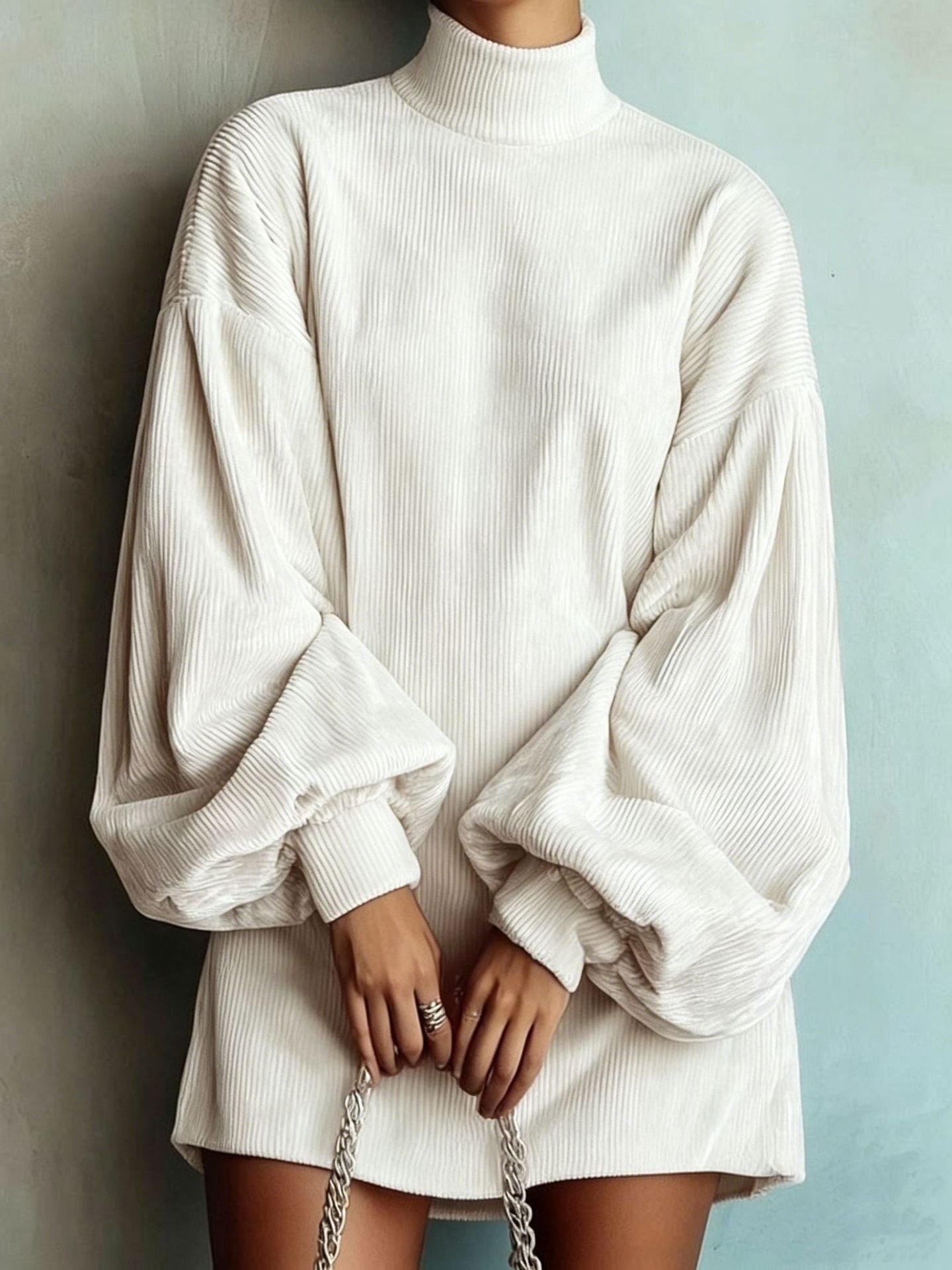 Loose-fit Langarm-Kleid mit Puffärmeln
