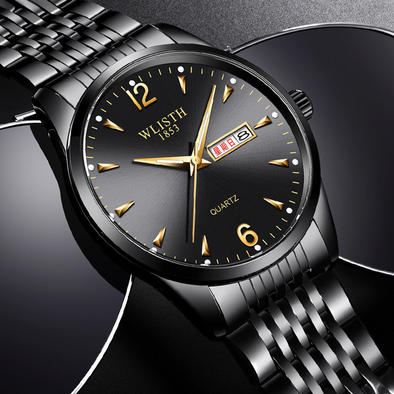 Herrenuhr mit Lederarmband und schwarzem Zifferblatt – Bild 8 | LuxeStyle