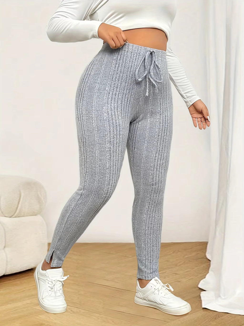 High-Waist Leggings mit Rippstruktur