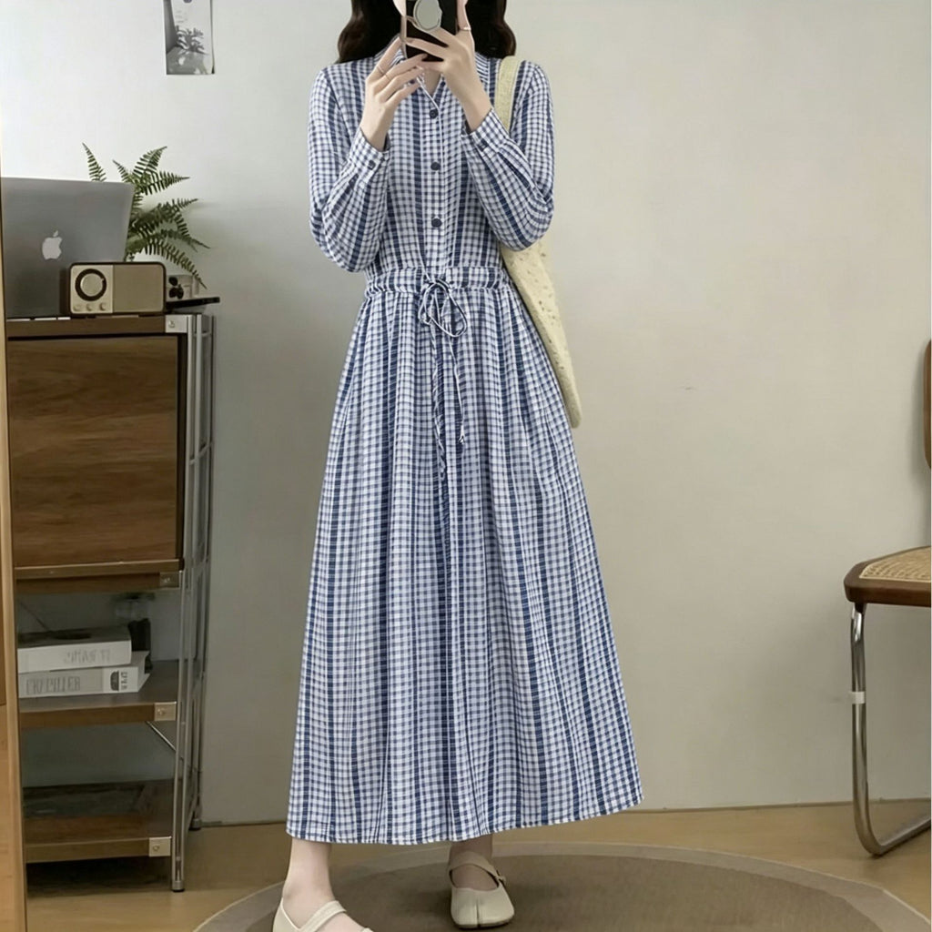 Elegantes A-Linien Hemdblusenkleid mit Karomuster