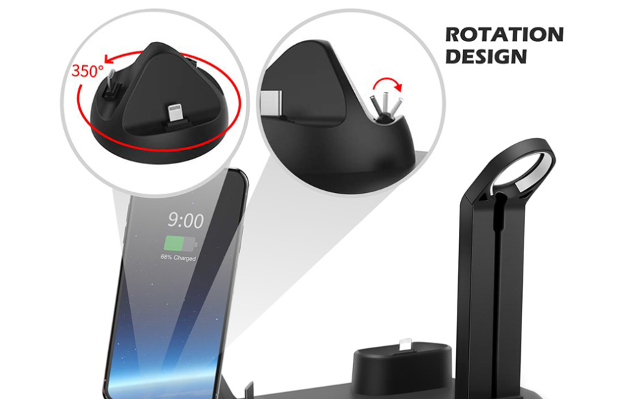 Ladestation mit 3-in-1-Anschluss und Wireless Charging