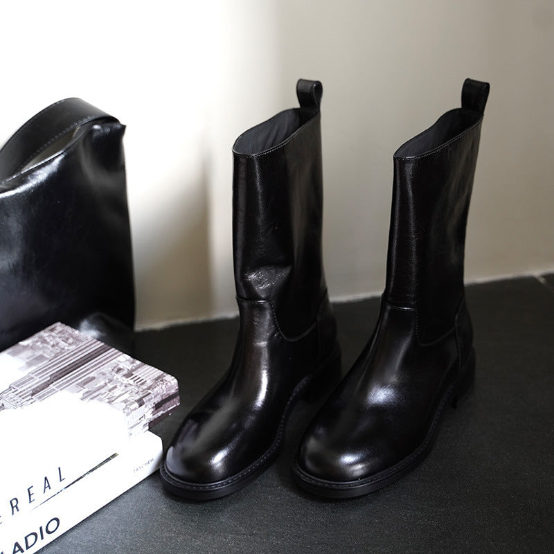 Echtleder Mid-Calf Vintage Reitstiefel