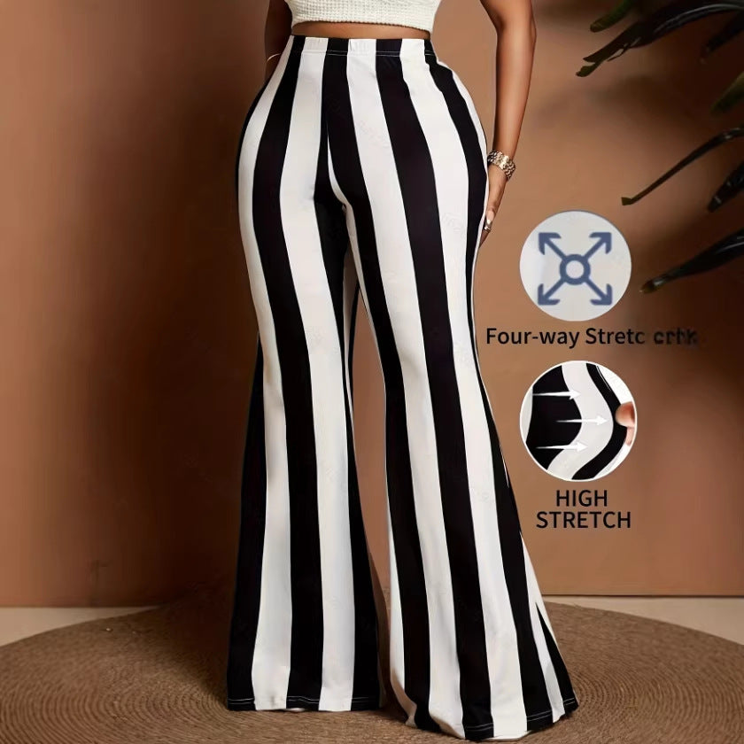 Gestreifte Stretch-Hose mit weitem Bein