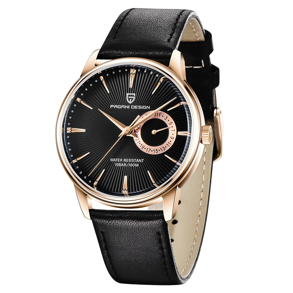 Quarz-Herrenuhr mit Lederarmband – Bild 2 | LuxeStyle