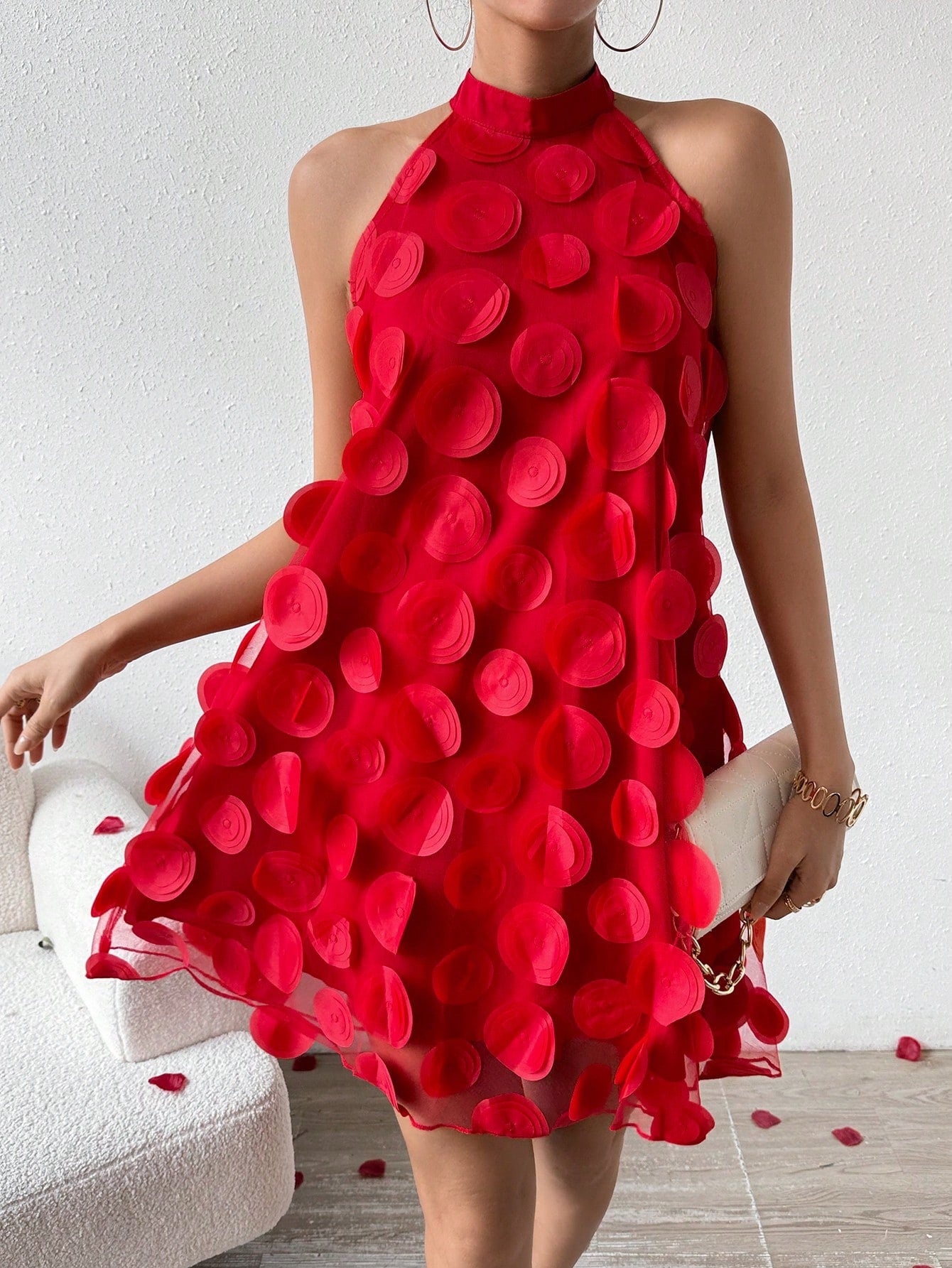 Florales Neckholder-Abendkleid