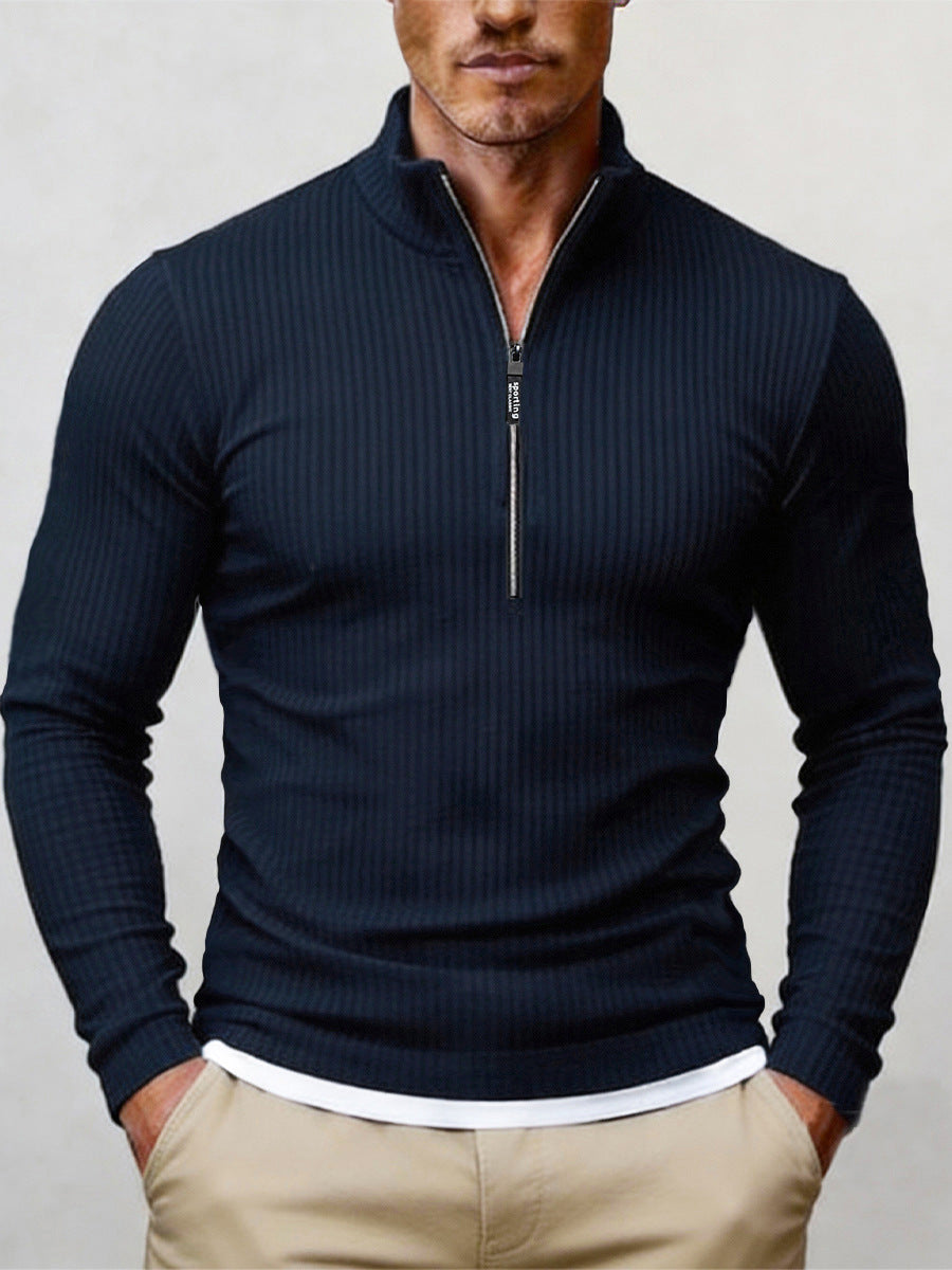Herren-Retro-Halbzipfelpullover mit Stehkragen