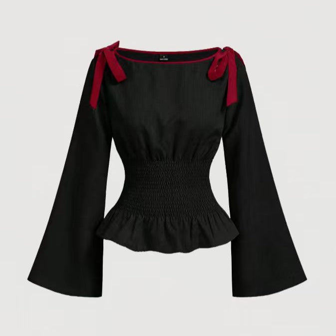 Peplum-Bluse mit Schleifen-Details · Trompetenärmel