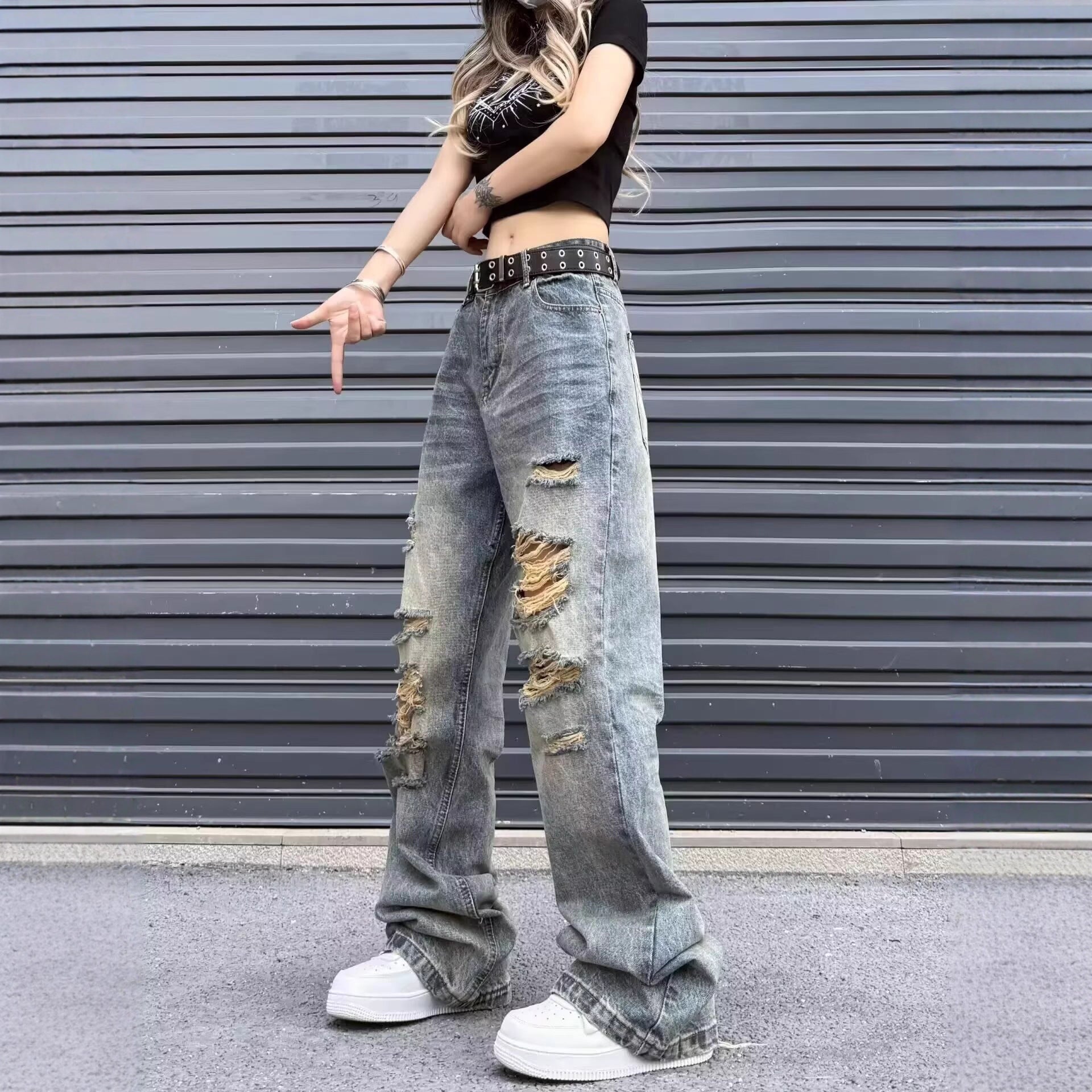Blauer Stretch-Hosen