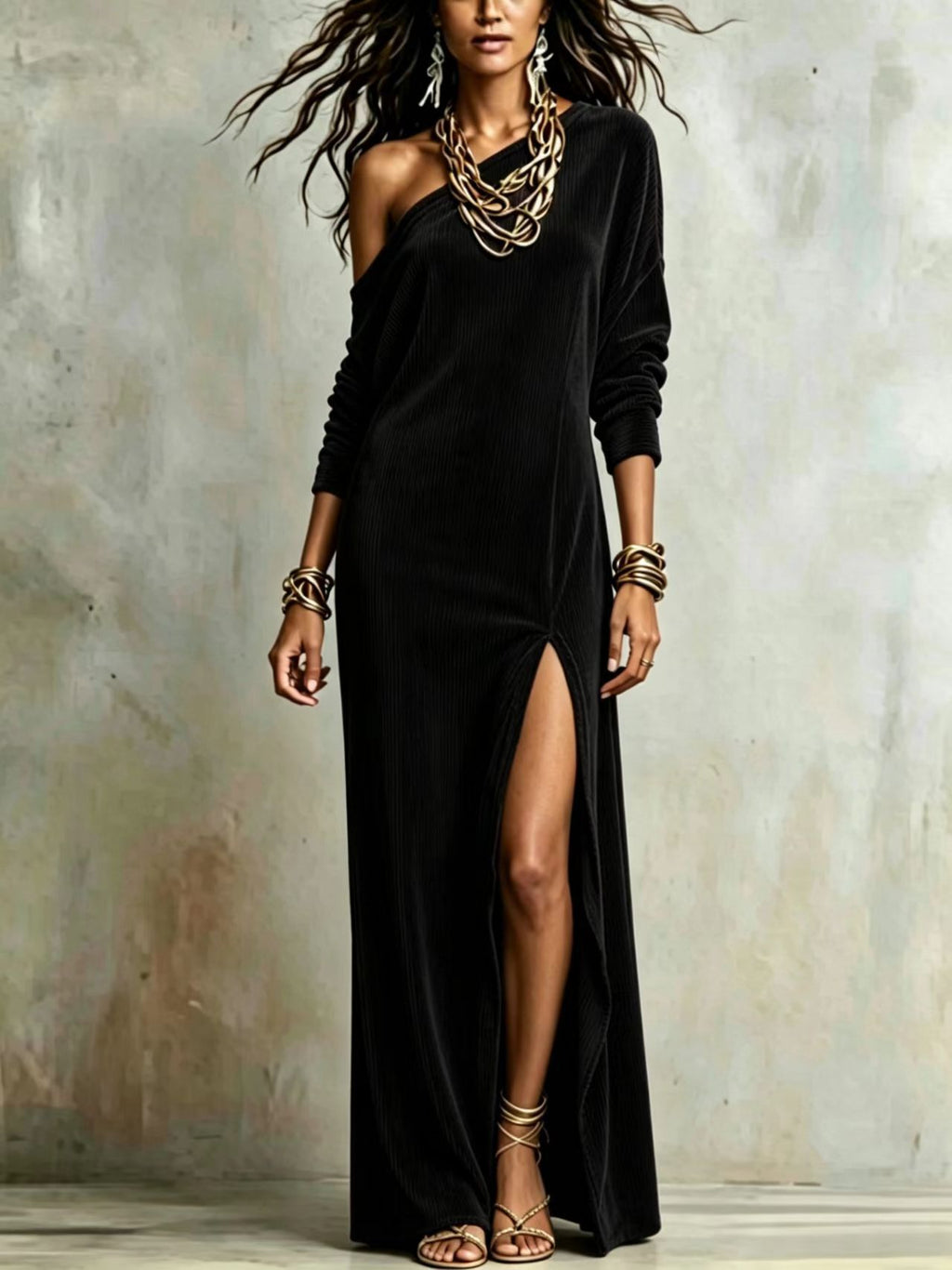 Corduroy-Kleid mit Off-Shoulder-Design
