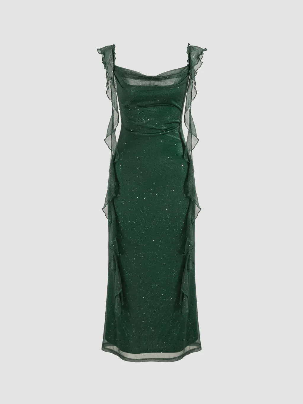 Pailletten Mesh Maxikleid mit Rüschen